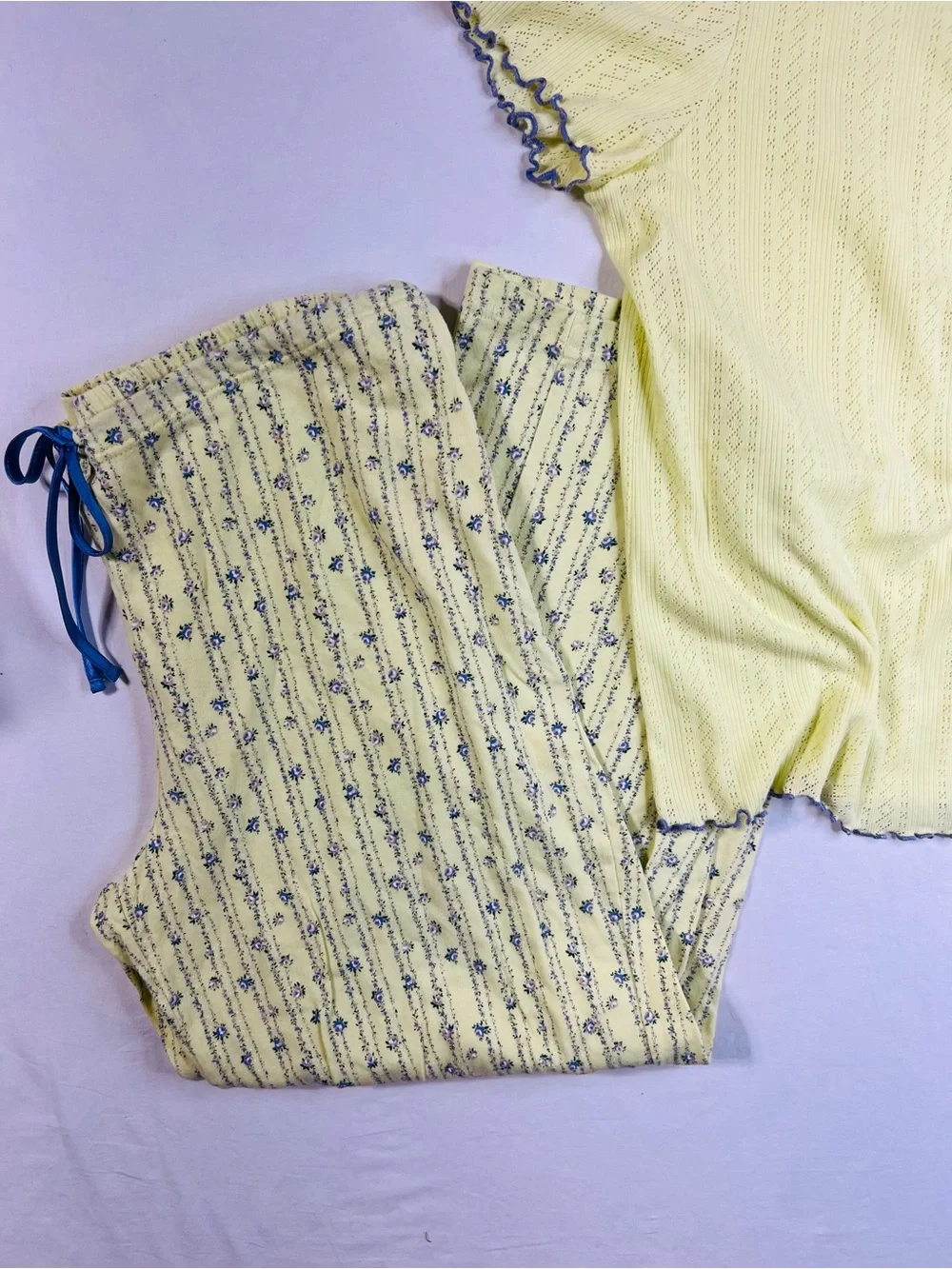 Pink K Butter Yellow & blue floral pajama set